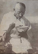 At breakfast during his stay in Bombay, 1931