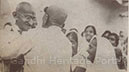 Gandhi greeting his 90-year old cousin Khushaldas, Rajkot, October 1936