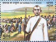 Rs. 5 Postage stamp on Gandhi by India