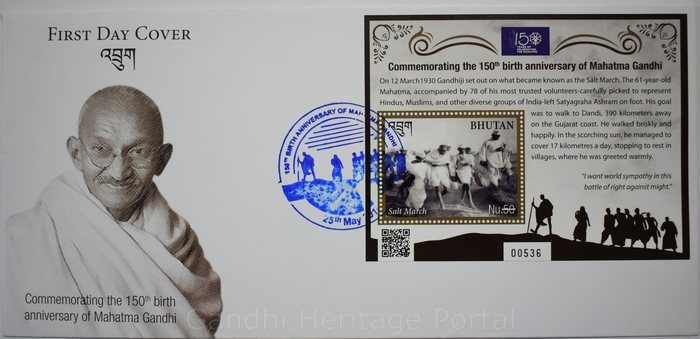 First Day Cover on commemorating the 150th Birth Anniversary of Mahatma Gandhi by Bhutan-2019