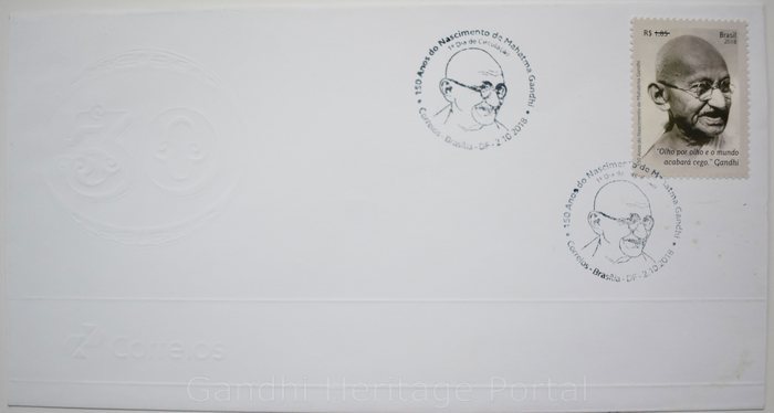 First Day Cover on commemorating the 150th Birth Anniversary of Mahatma Gandhi by Brasil-(2-10-2018)