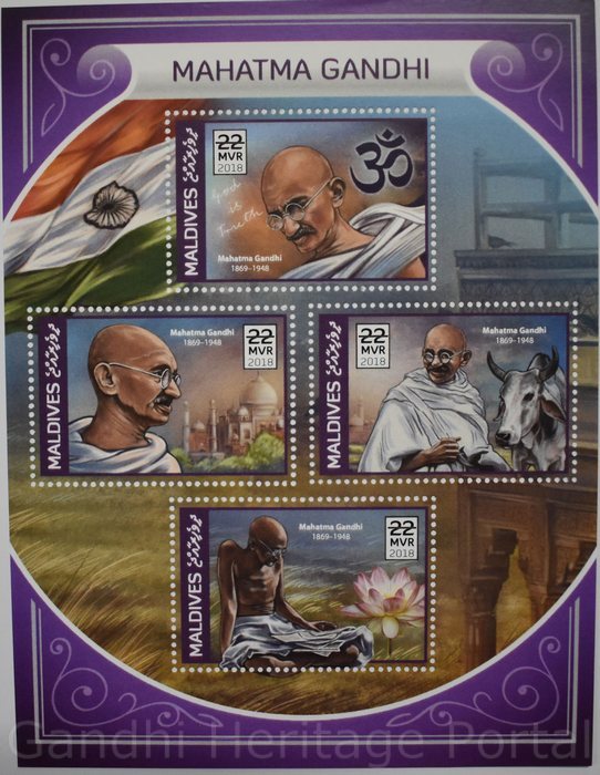 MVR 22 postage Stamp on Mahatma Gandhi (1869-1948) by Maldives-2018